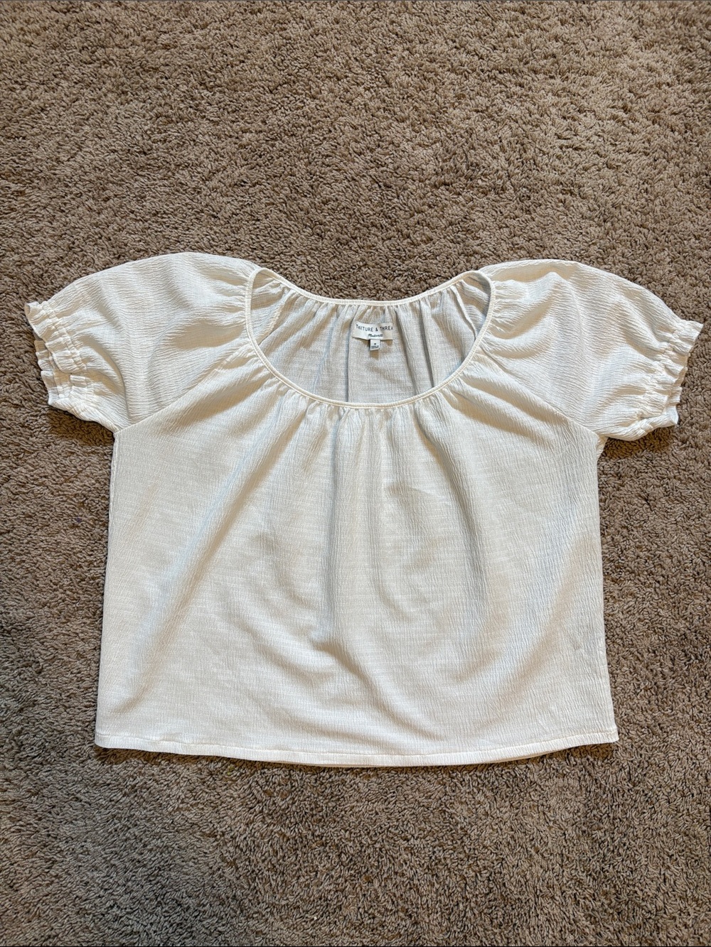 Madewell Texture & Thread Cream Scoop Neck Short Sleeve Peasant Top